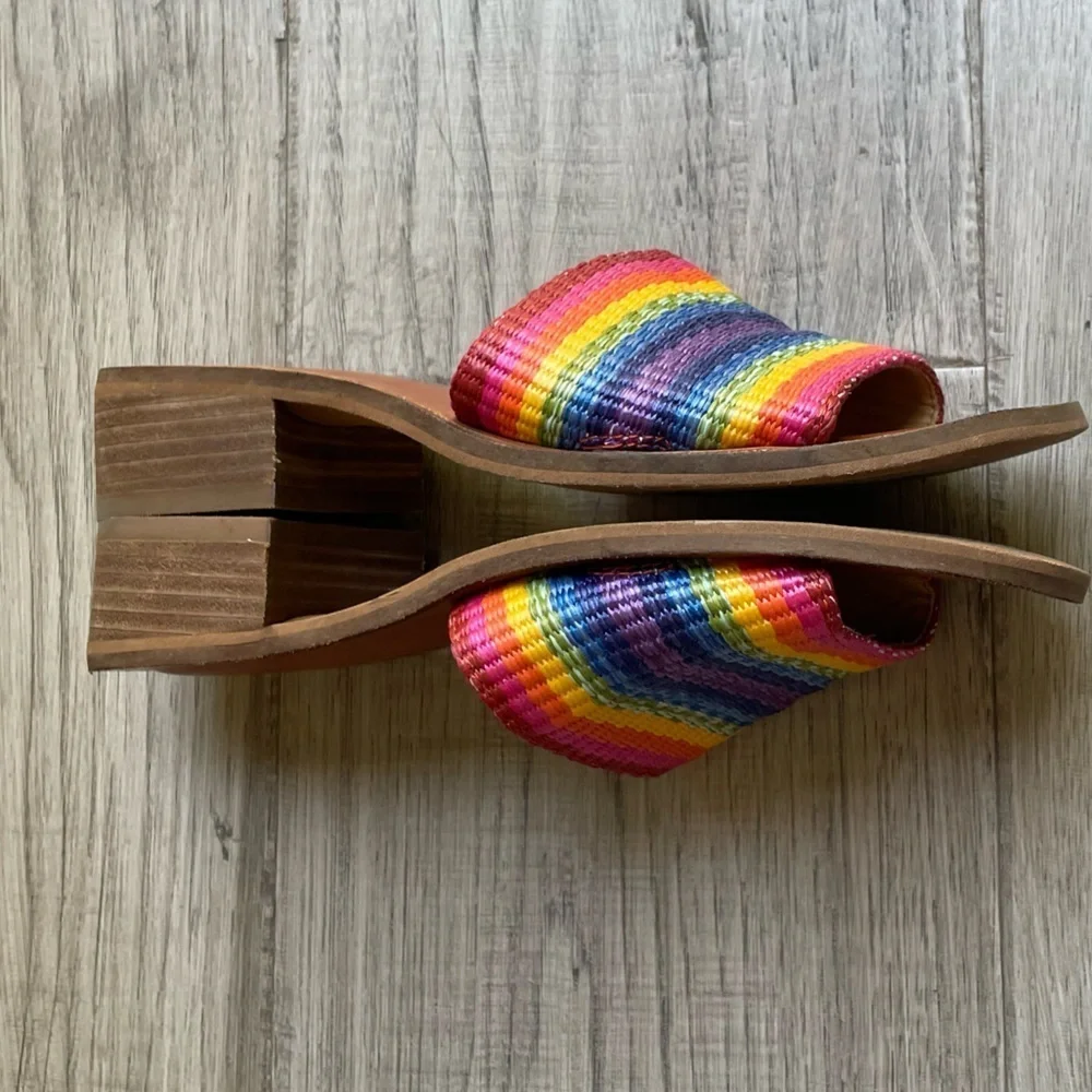 Lucky Brand Rainbow Color Woven Slide Sandals Stacked Heel Open Toe SZ 5.5